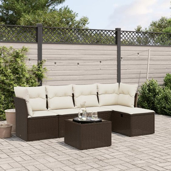 5-tlg. Garten-Sofagarnitur mit Kissen Schwarz Poly Rattan