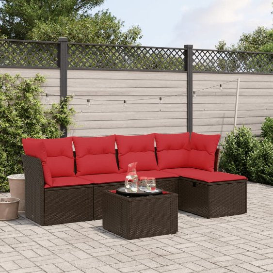 5-tlg. Garten-Sofagarnitur mit Kissen Grau Poly Rattan