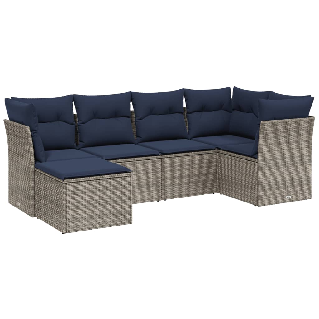 6-tlg. Garten-Sofagarnitur mit Kissen Grau Poly Rattan