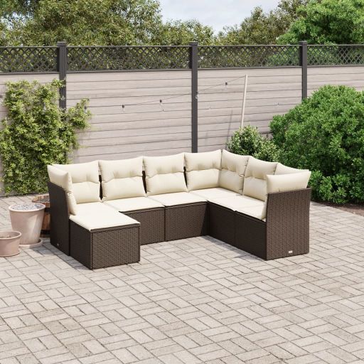 7-tlg. Garten-Sofagarnitur mit Kissen Schwarz Poly Rattan