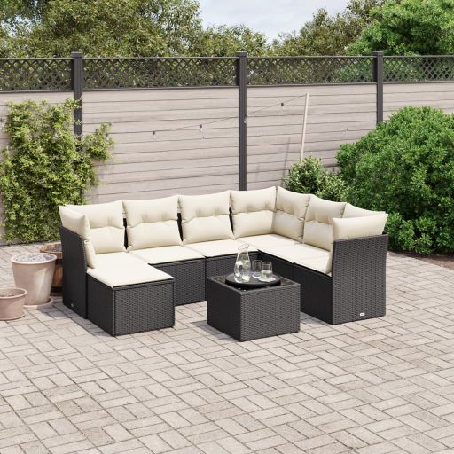7-tlg. Garten-Sofagarnitur mit Kissen Schwarz Poly Rattan