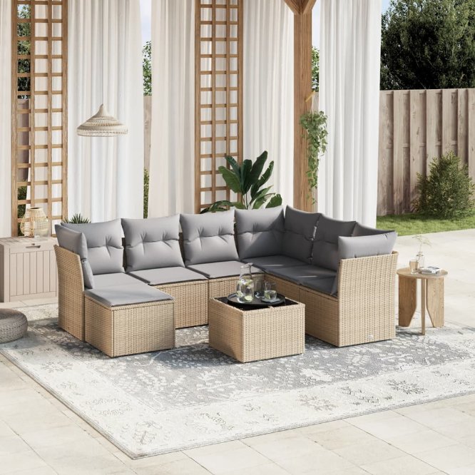 7-tlg. Garten-Sofagarnitur mit Kissen Schwarz Poly Rattan