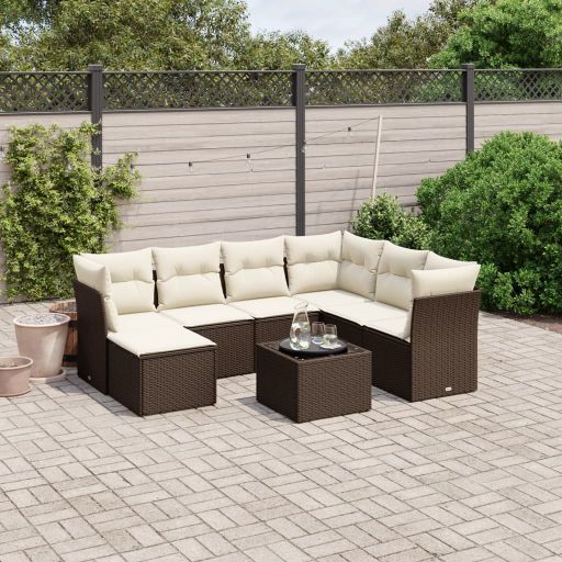 7-tlg. Garten-Sofagarnitur mit Kissen Schwarz Poly Rattan
