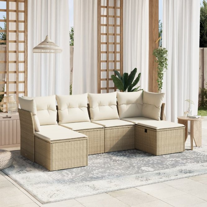 6-tlg. Garten-Sofagarnitur mit Kissen Schwarz Poly Rattan