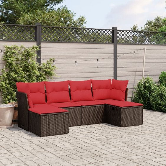 6-tlg. Garten-Sofagarnitur mit Kissen Grau Poly Rattan