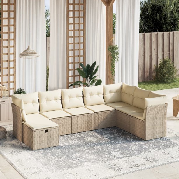 8-tlg. Garten-Sofagarnitur mit Kissen Schwarz Poly Rattan