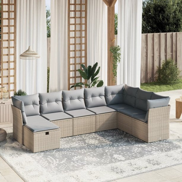 8-tlg. Garten-Sofagarnitur mit Kissen Schwarz Poly Rattan