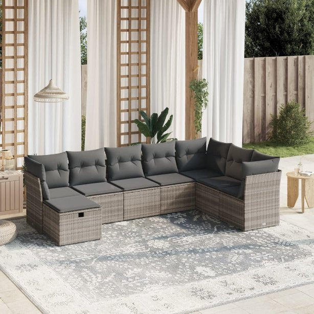 8-tlg. Garten-Sofagarnitur mit Kissen Schwarz Poly Rattan