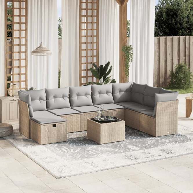 8-tlg. Garten-Sofagarnitur mit Kissen Schwarz Poly Rattan