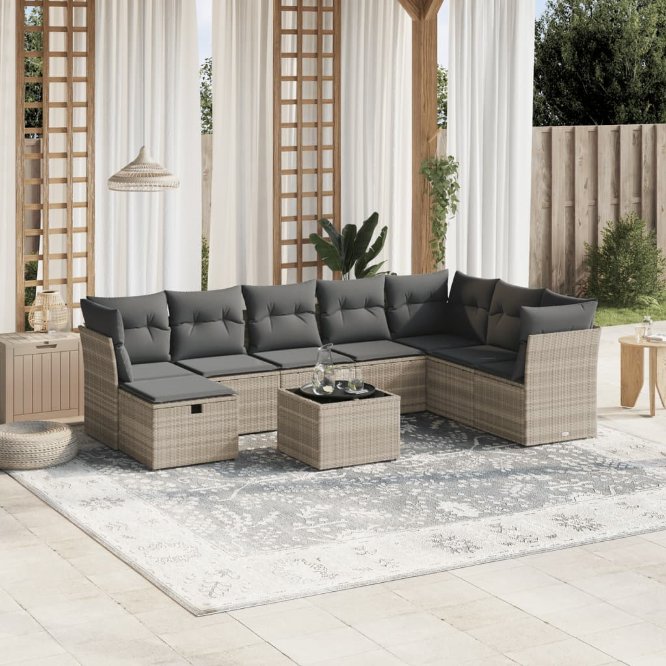 8-tlg. Garten-Sofagarnitur mit Kissen Schwarz Poly Rattan