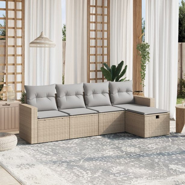 5-tlg. Garten-Sofagarnitur mit Kissen Schwarz Poly Rattan