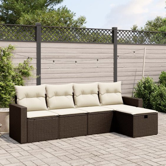 5-tlg. Garten-Sofagarnitur mit Kissen Schwarz Poly Rattan