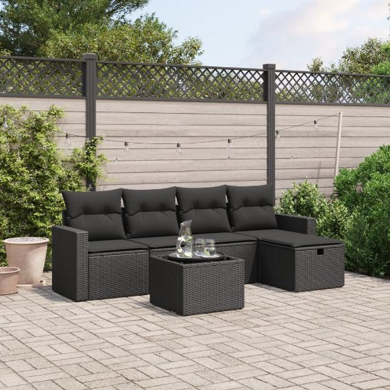 5-tlg. Garten-Sofagarnitur mit Kissen Schwarz Poly Rattan