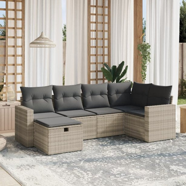 6-tlg. Garten-Sofagarnitur mit Kissen Schwarz Poly Rattan