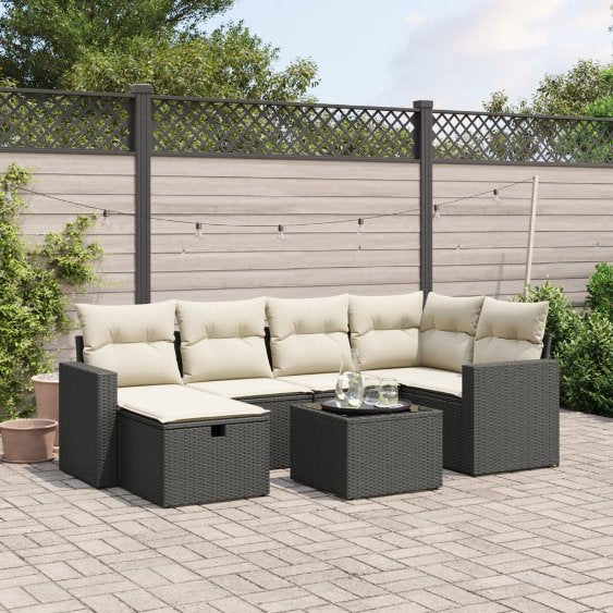 6-tlg. Garten-Sofagarnitur mit Kissen Schwarz Poly Rattan