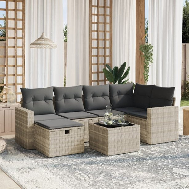 6-tlg. Garten-Sofagarnitur mit Kissen Schwarz Poly Rattan