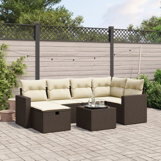 6-tlg. Garten-Sofagarnitur mit Kissen Schwarz Poly Rattan