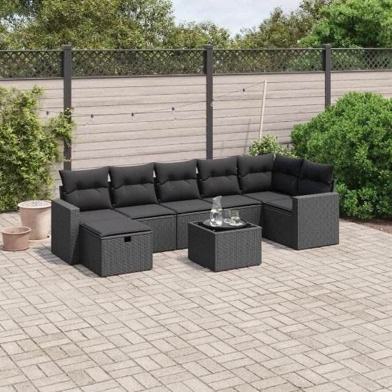7-tlg. Garten-Sofagarnitur mit Kissen Schwarz Poly Rattan
