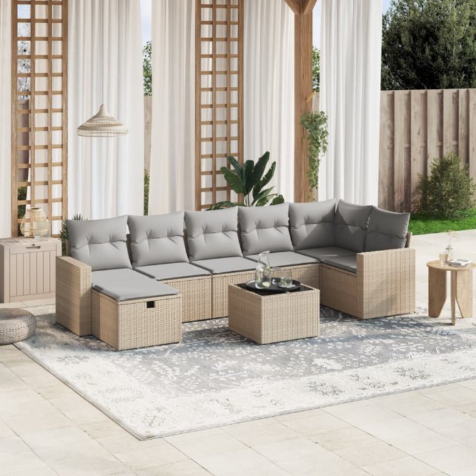7-tlg. Garten-Sofagarnitur mit Kissen Schwarz Poly Rattan