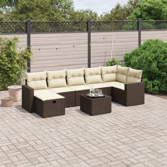 7-tlg. Garten-Sofagarnitur mit Kissen Schwarz Poly Rattan