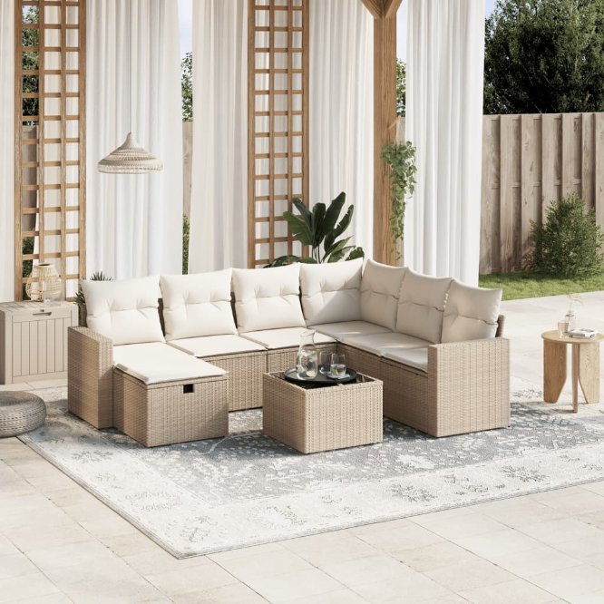 7-tlg. Garten-Sofagarnitur mit Kissen Schwarz Poly Rattan