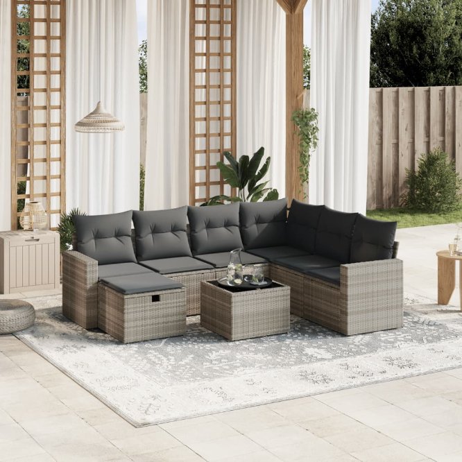 7-tlg. Garten-Sofagarnitur mit Kissen Schwarz Poly Rattan