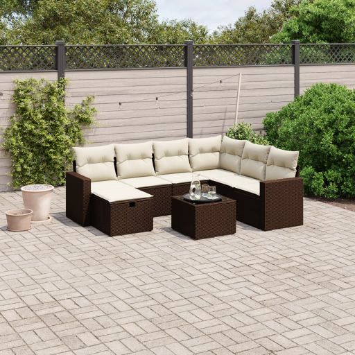 7-tlg. Garten-Sofagarnitur mit Kissen Schwarz Poly Rattan