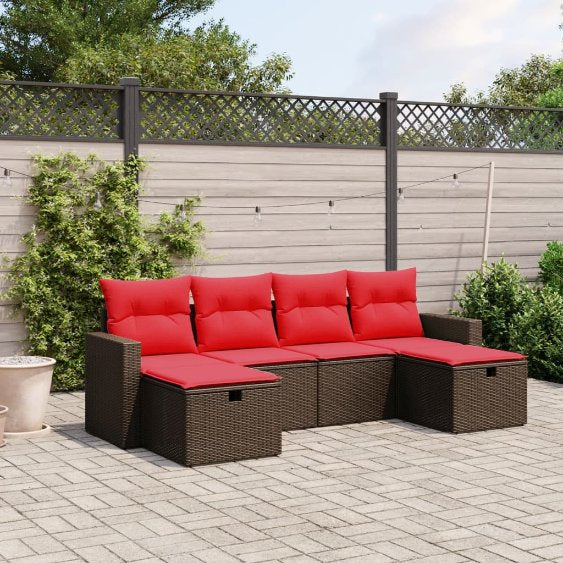 6-tlg. Garten-Sofagarnitur mit Kissen Grau Poly Rattan