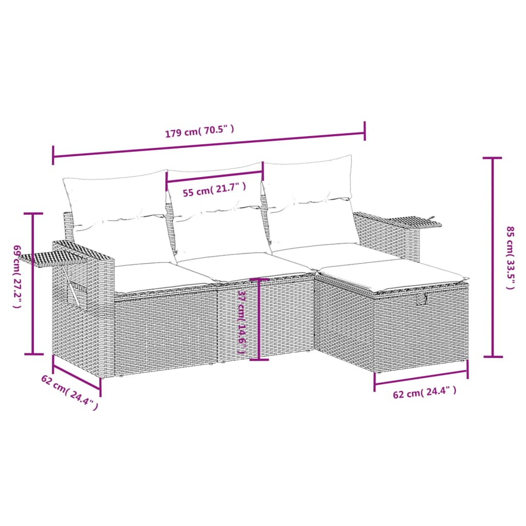 4-tlg. Garten-Sofagarnitur mit Kissen Schwarz Poly Rattan