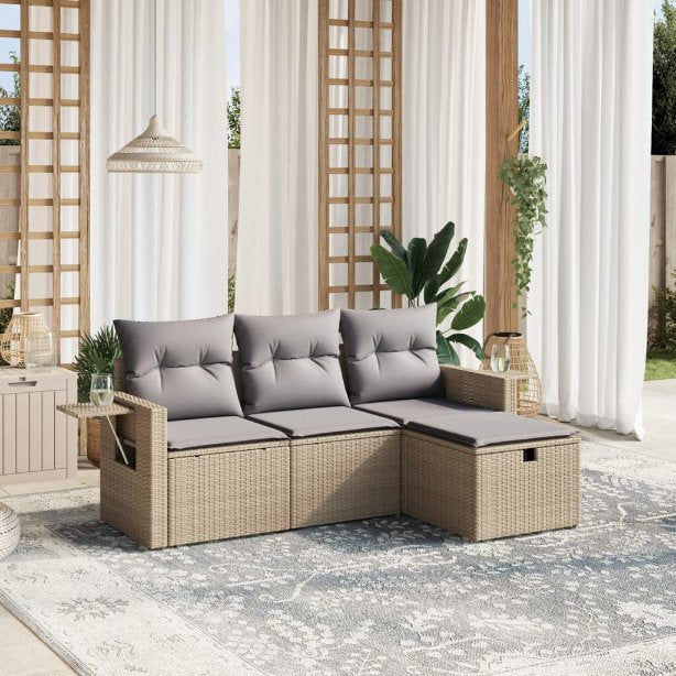 4-tlg. Garten-Sofagarnitur mit Kissen Schwarz Poly Rattan