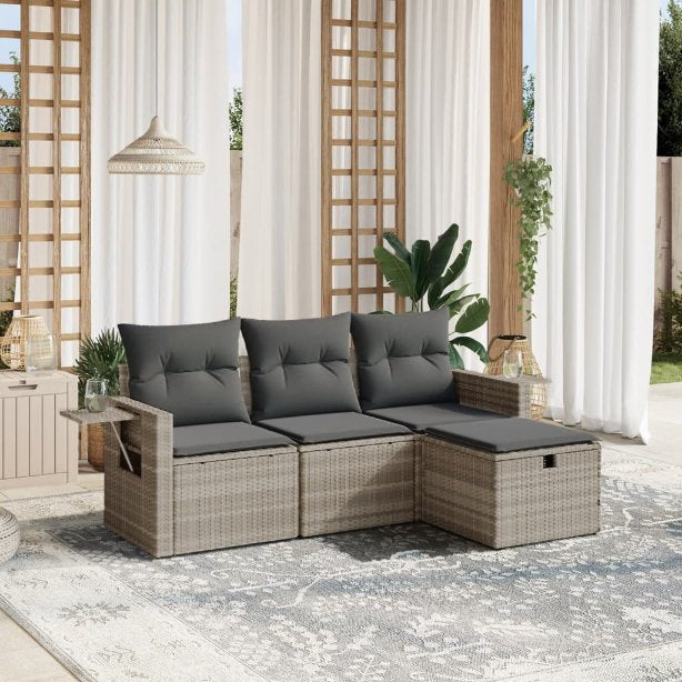 4-tlg. Garten-Sofagarnitur mit Kissen Schwarz Poly Rattan