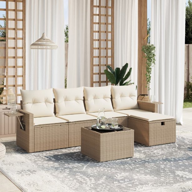 5-tlg. Garten-Sofagarnitur mit Kissen Schwarz Poly Rattan