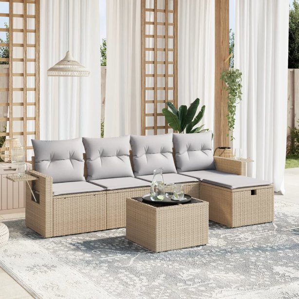 5-tlg. Garten-Sofagarnitur mit Kissen Schwarz Poly Rattan