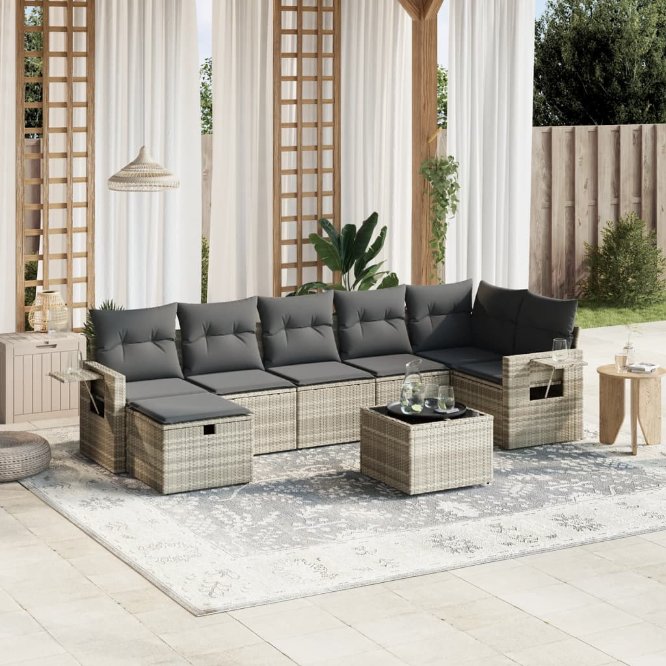 7-tlg. Garten-Sofagarnitur mit Kissen Schwarz Poly Rattan