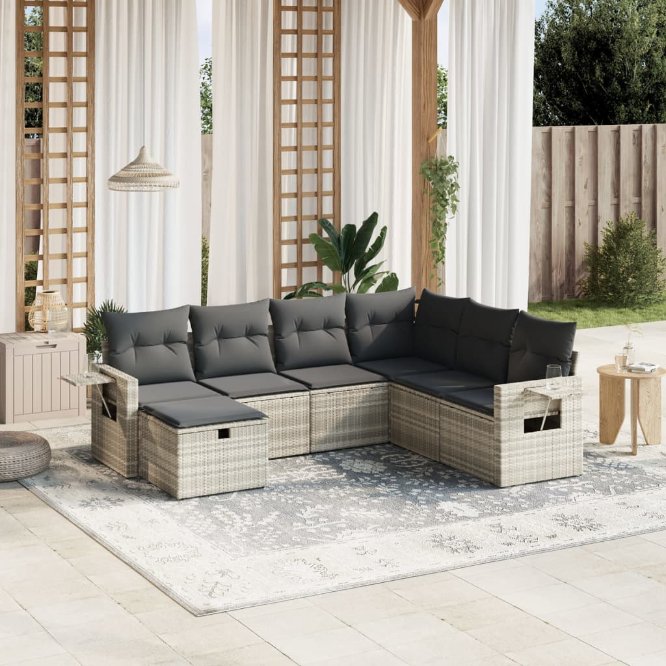 7-tlg. Garten-Sofagarnitur mit Kissen Schwarz Poly Rattan