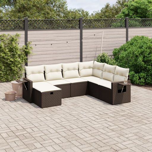 7-tlg. Garten-Sofagarnitur mit Kissen Schwarz Poly Rattan