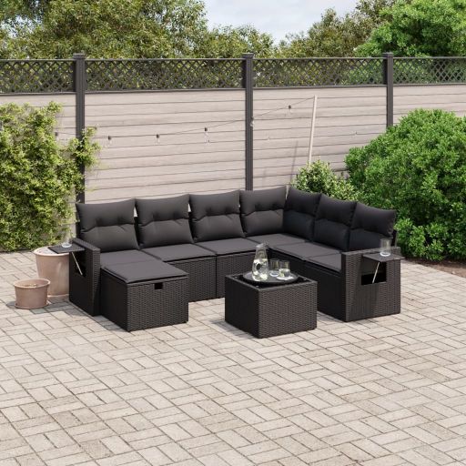 7-tlg. Garten-Sofagarnitur mit Kissen Schwarz Poly Rattan