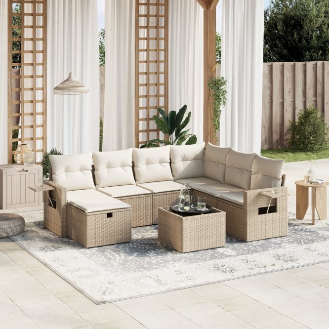 7-tlg. Garten-Sofagarnitur mit Kissen Schwarz Poly Rattan