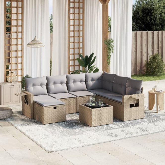 7-tlg. Garten-Sofagarnitur mit Kissen Schwarz Poly Rattan