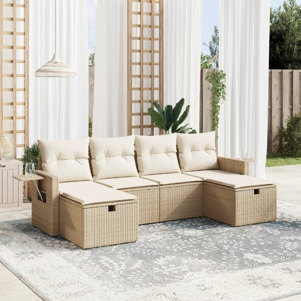6-tlg. Garten-Sofagarnitur mit Kissen Schwarz Poly Rattan