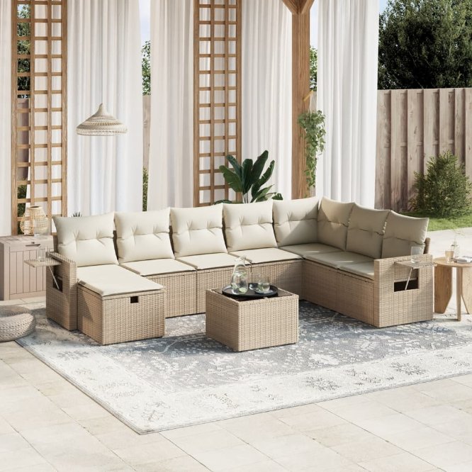8-tlg. Garten-Sofagarnitur mit Kissen Schwarz Poly Rattan