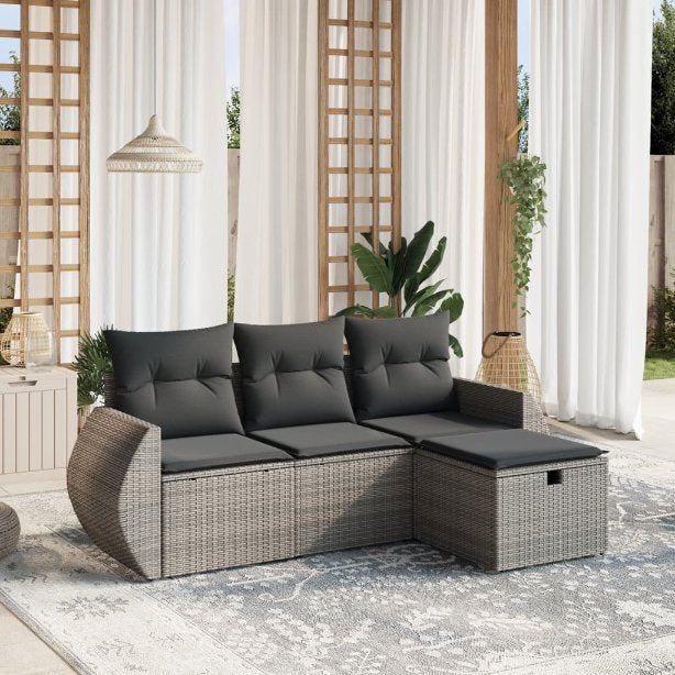 4-tlg. Garten-Sofagarnitur mit Kissen Schwarz Poly Rattan