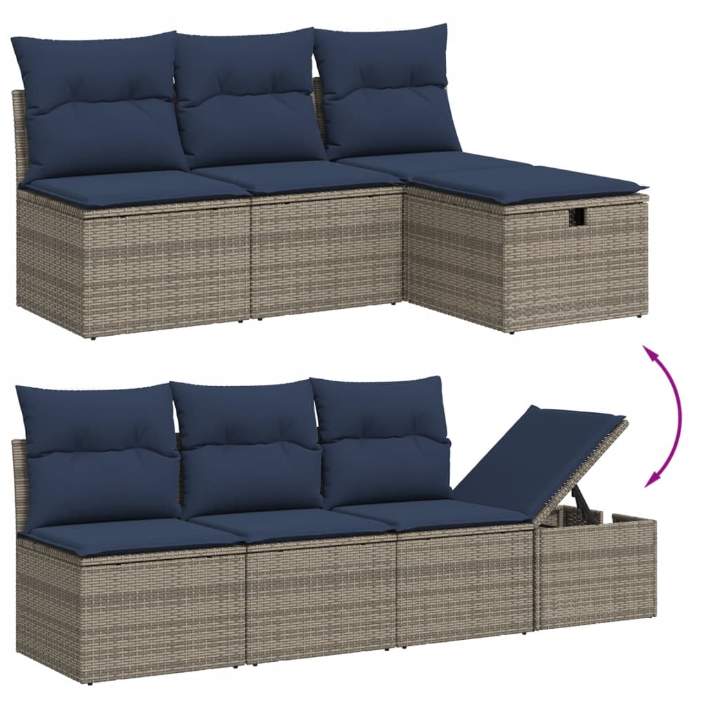 7-tlg. Garten-Sofagarnitur mit Kissen Grau Poly Rattan