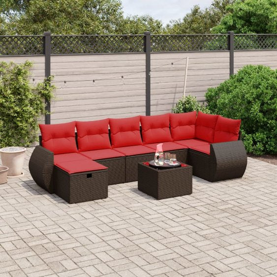 7-tlg. Garten-Sofagarnitur mit Kissen Grau Poly Rattan