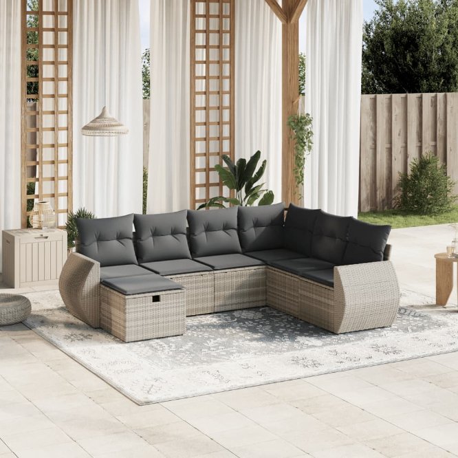 7-tlg. Garten-Sofagarnitur mit Kissen Schwarz Poly Rattan