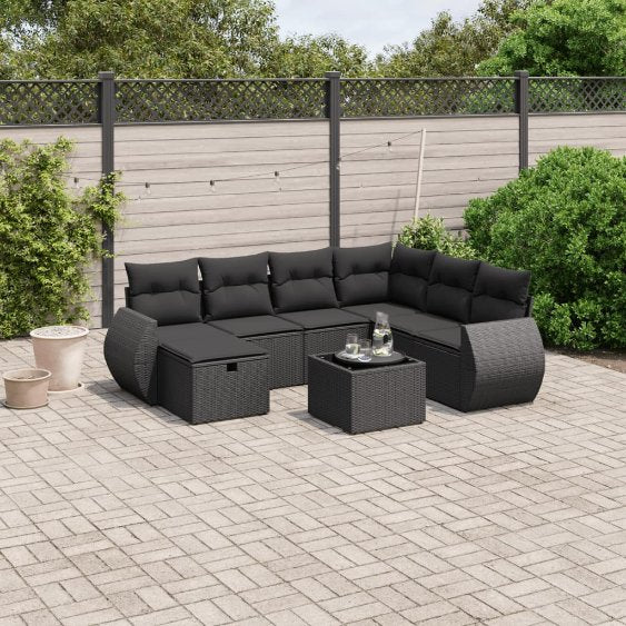 7-tlg. Garten-Sofagarnitur mit Kissen Schwarz Poly Rattan