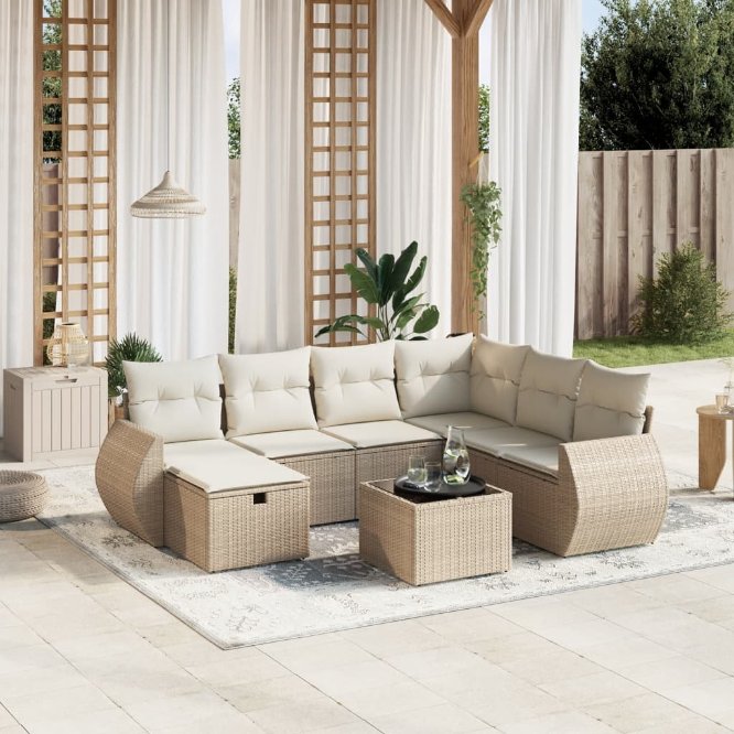7-tlg. Garten-Sofagarnitur mit Kissen Schwarz Poly Rattan