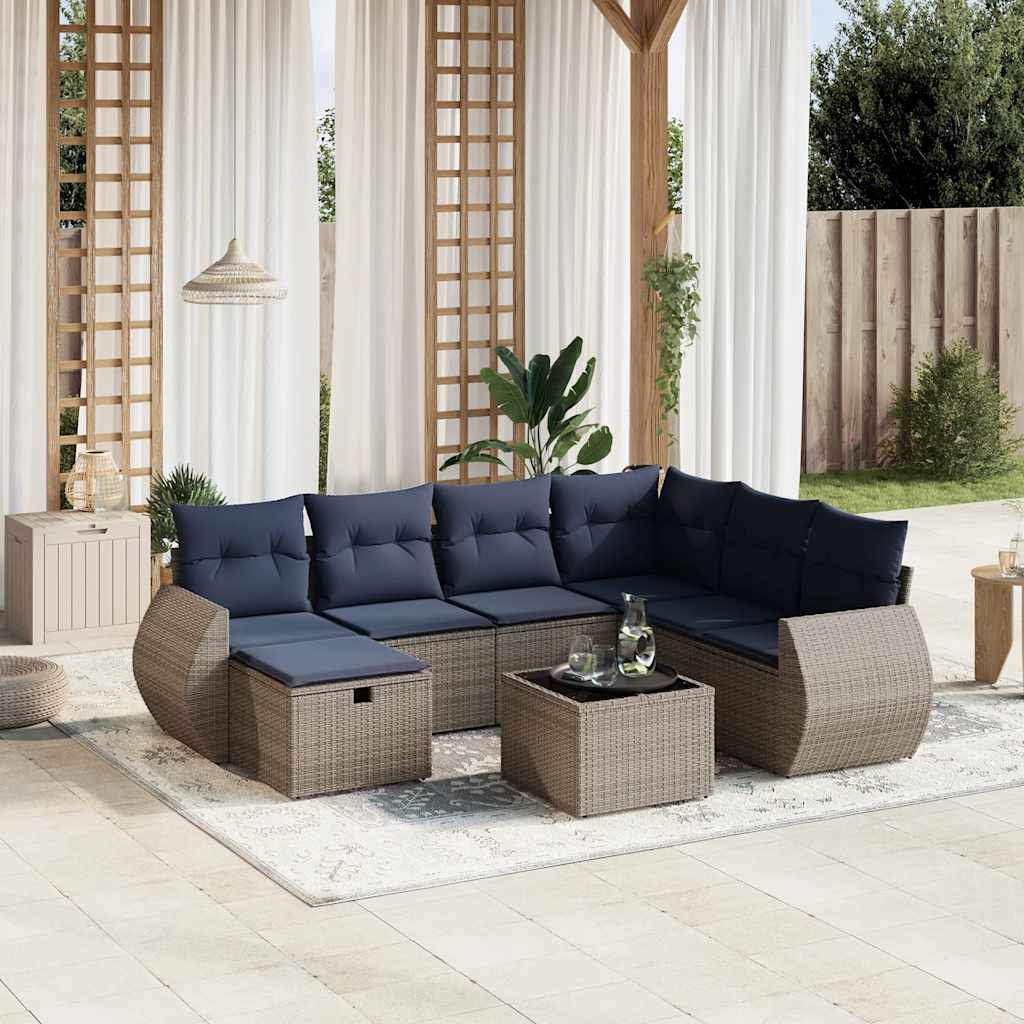7-tlg. Garten-Sofagarnitur mit Kissen Grau Poly Rattan