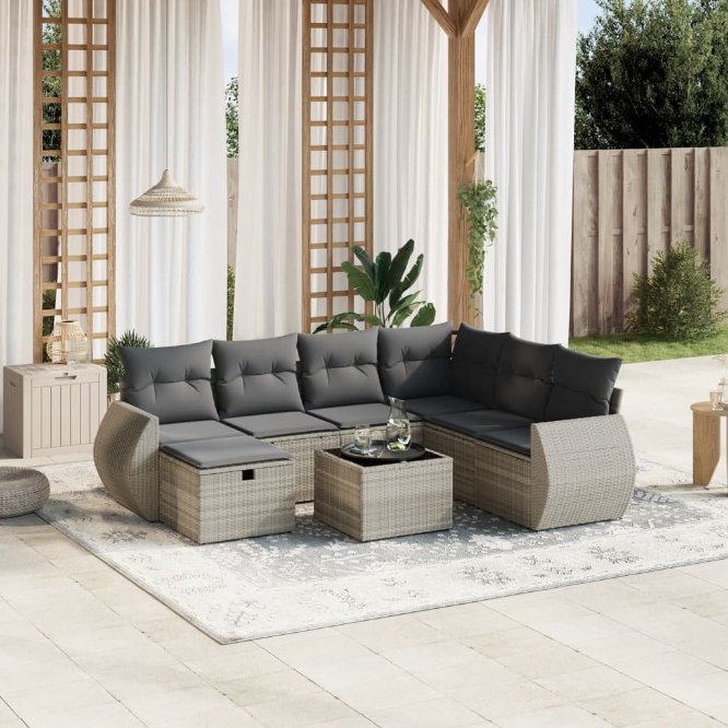 7-tlg. Garten-Sofagarnitur mit Kissen Schwarz Poly Rattan