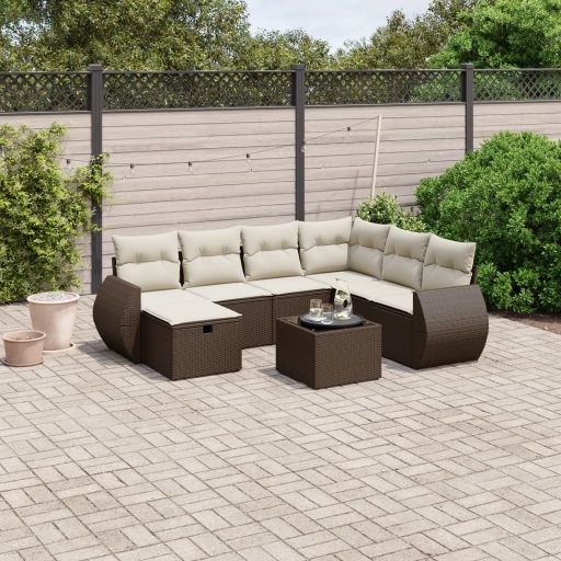 7-tlg. Garten-Sofagarnitur mit Kissen Schwarz Poly Rattan